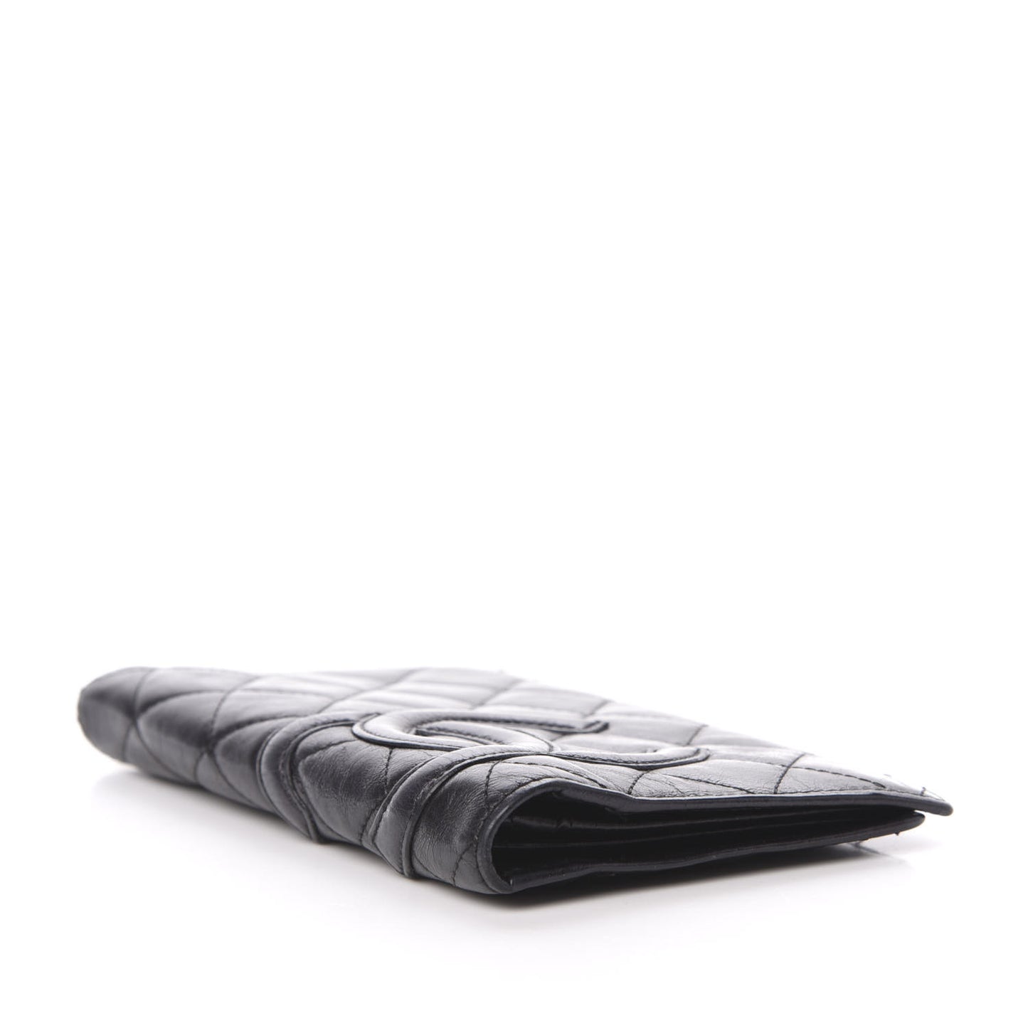 Calfskin Quilted Cambon Yen Wallet Black