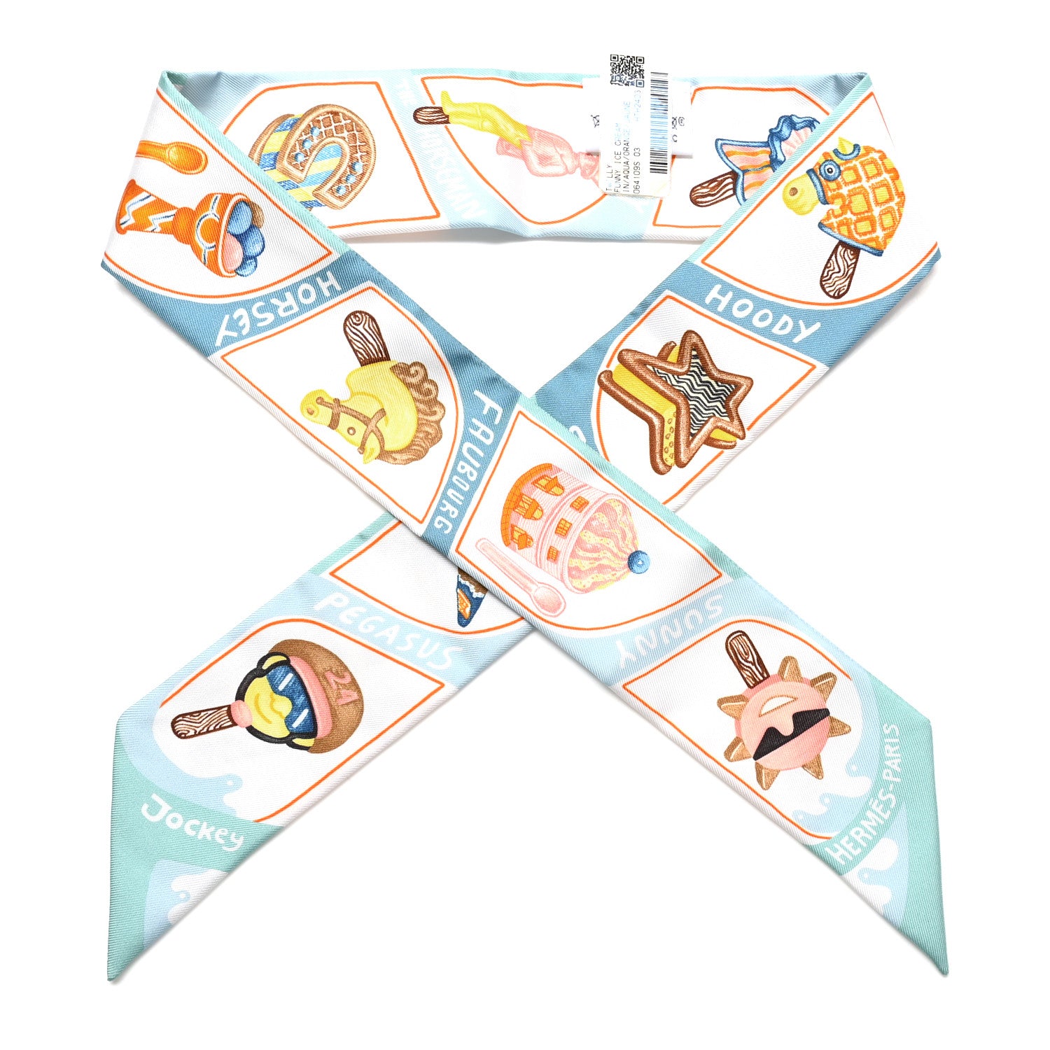 Hermes Silk Funny Ice Cream Twilly Aqua Orange Jaune 1 of 4