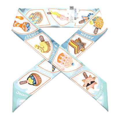 Hermes Silk Funny Ice Cream Twilly Aqua Orange Jaune 1 of 4