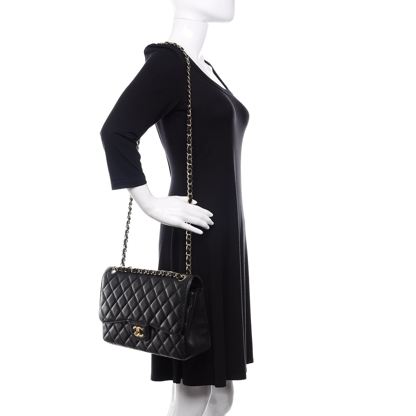 Caviar Quilted Jumbo Double Flap Black