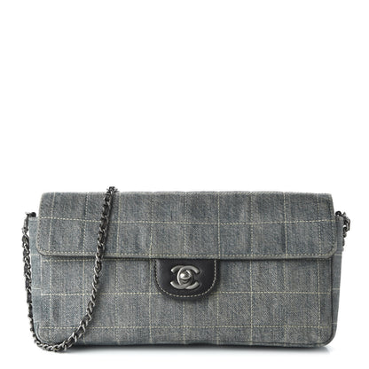 Chanel Denim Chocolate Bar Quilted East West Flap 1 of 10