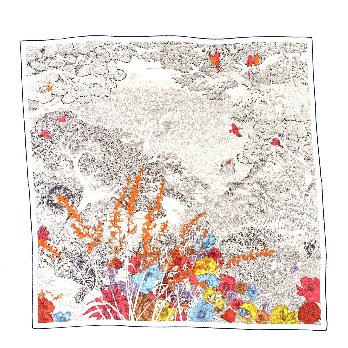 Cashmere Silk Retour a la Nature Shawl 140 White Black Multicolor
