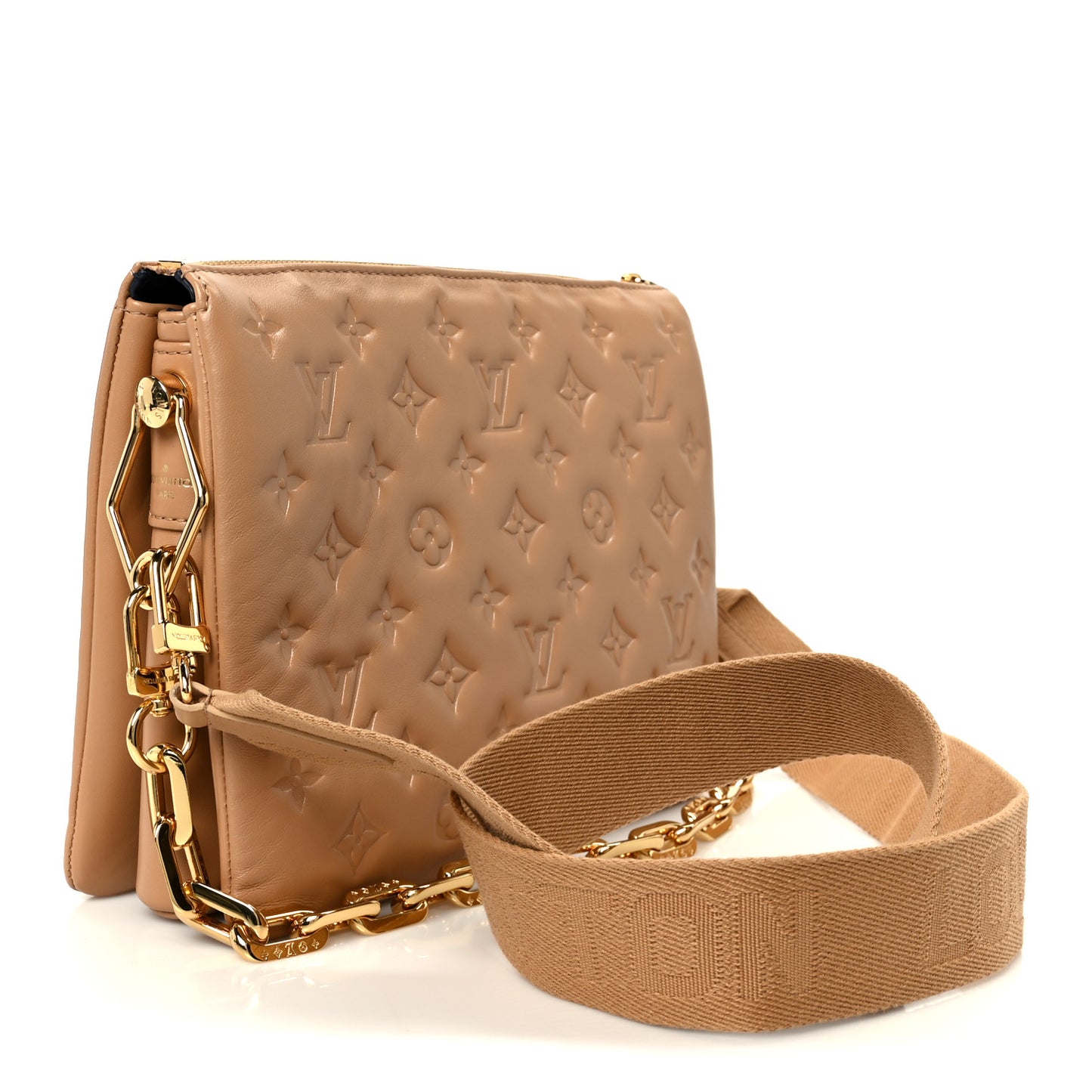 Lambskin Embossed Monogram Coussin PM Camel
