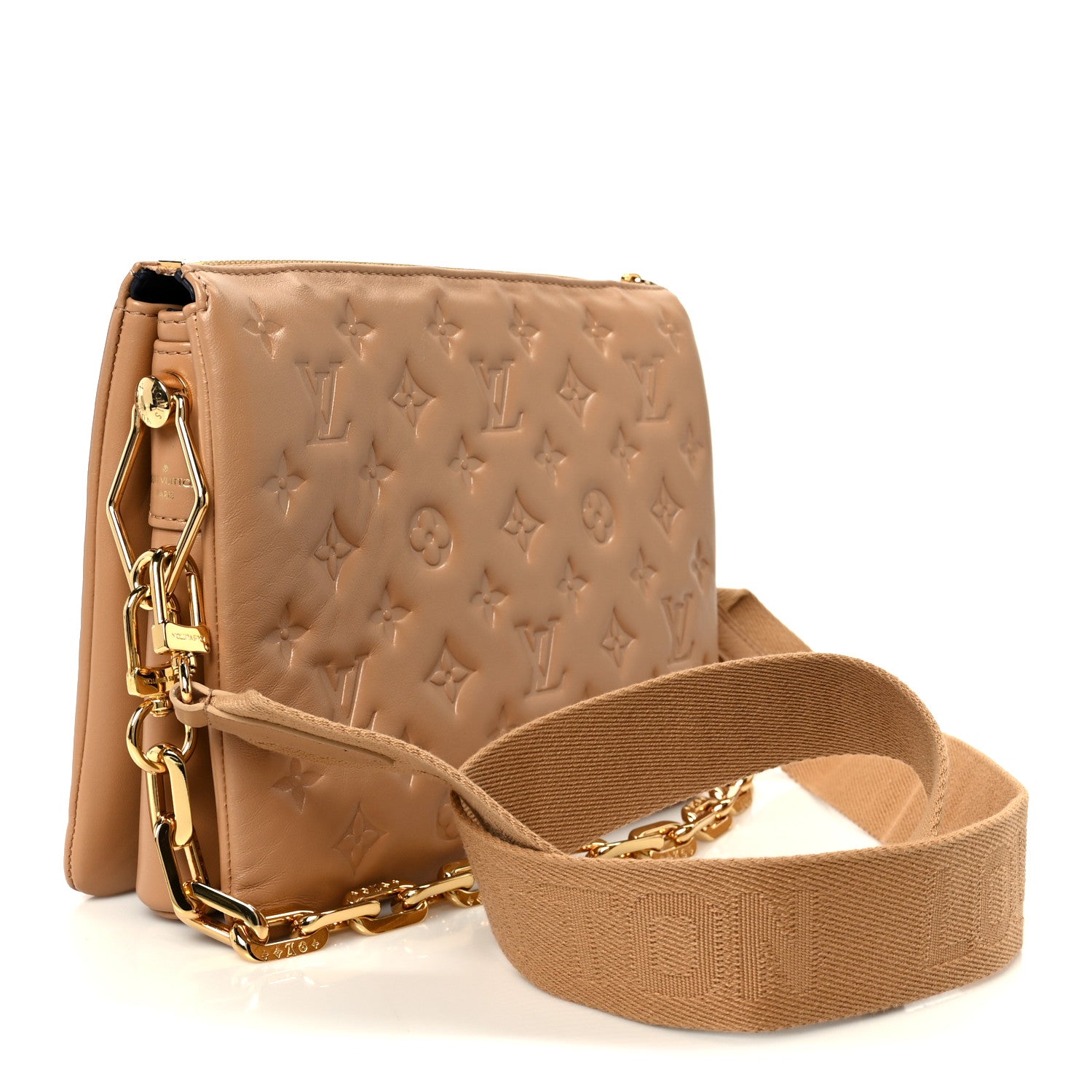Louis Vuitton Lambskin Embossed Monogram Coussin PM Camel 2 of 11
