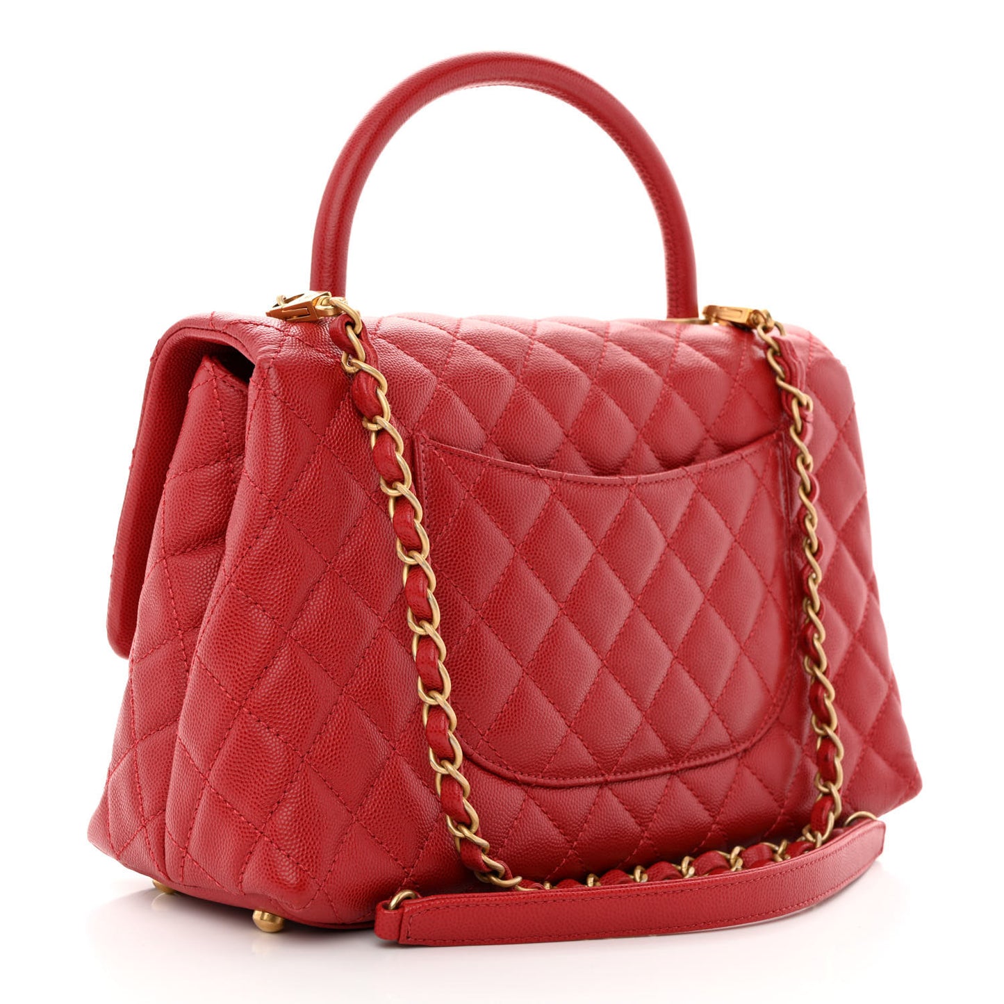 Caviar Quilted Small Coco Handle Flap Red