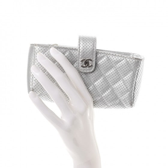 Chanel Perforated Lambskin Quilted Mini Phone Holder Clutch Silver 2 of 14