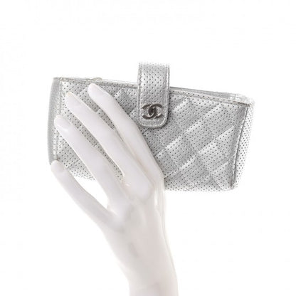 Chanel Perforated Lambskin Quilted Mini Phone Holder Clutch Silver 2 of 14
