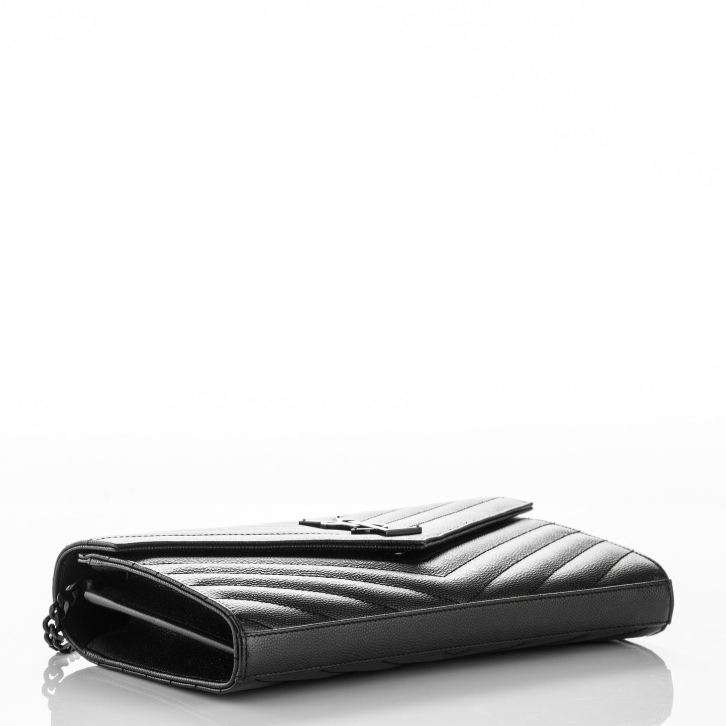 Grain De Poudre Matelasse Chevron Monogram Chain Wallet Black
