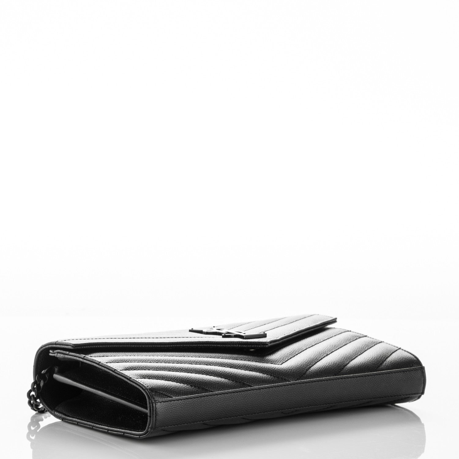 Saint Laurent Grain De Poudre Matelasse Chevron Monogram Chain Wallet Black 4 of 6