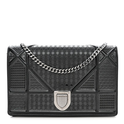 Christian Dior Metallic Patent Micro-Cannage Diorama Wallet on Chain Pouch Onyx Black 1 of 13