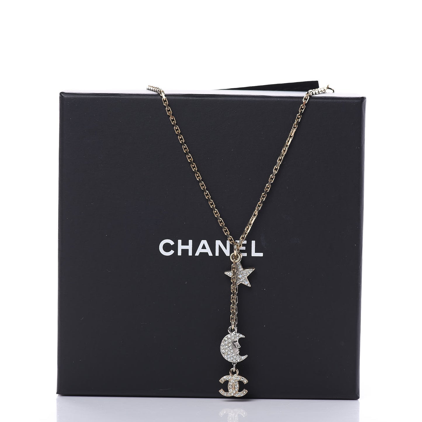Crystal Pearl CC Moon Star Drop Necklace Gold