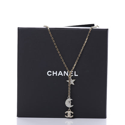 Chanel Crystal Pearl CC Moon Star Drop Necklace Gold 5 of 5
