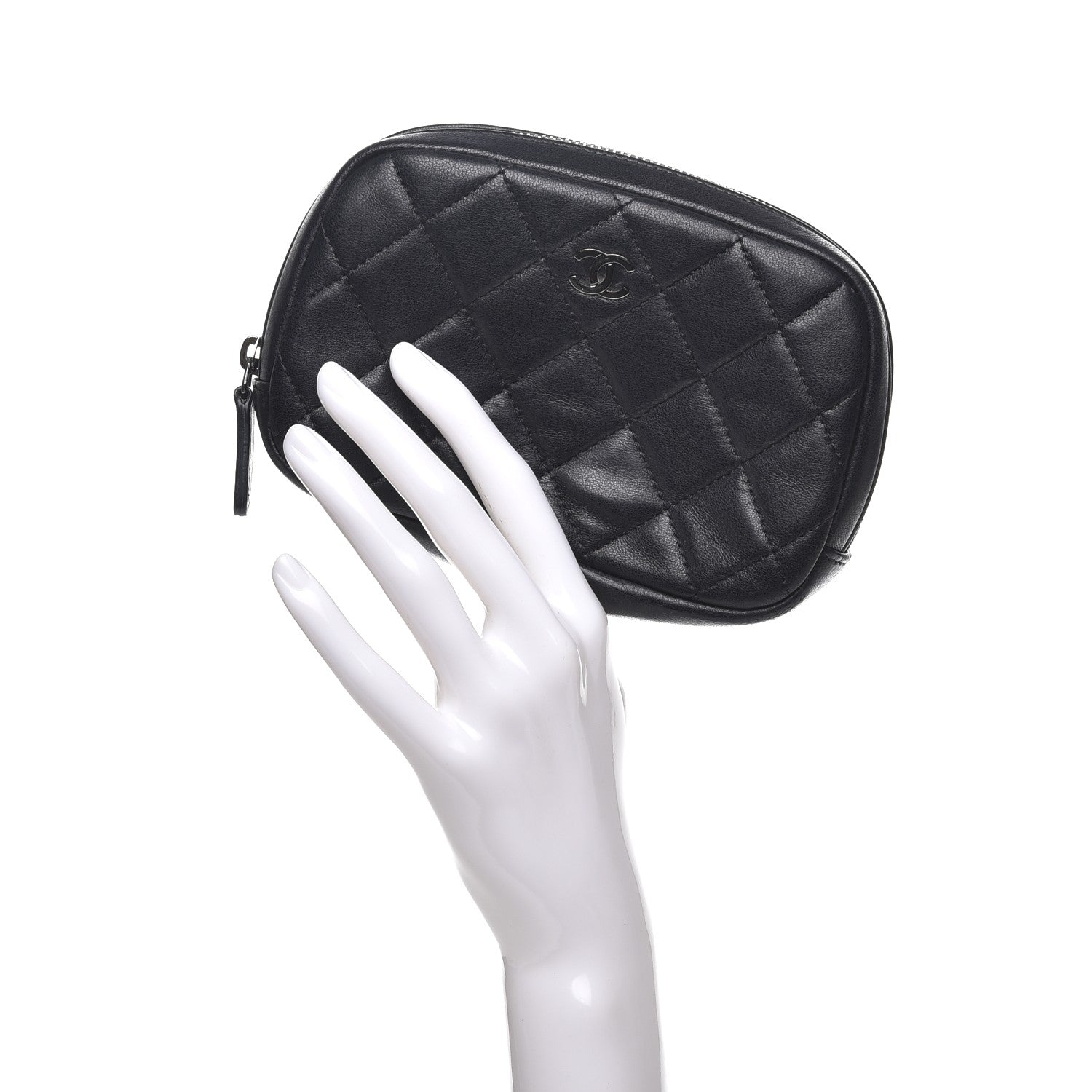 Chanel Lambskin Quilted Small Curvy Pouch Cosmetic Case Black 2 of 8