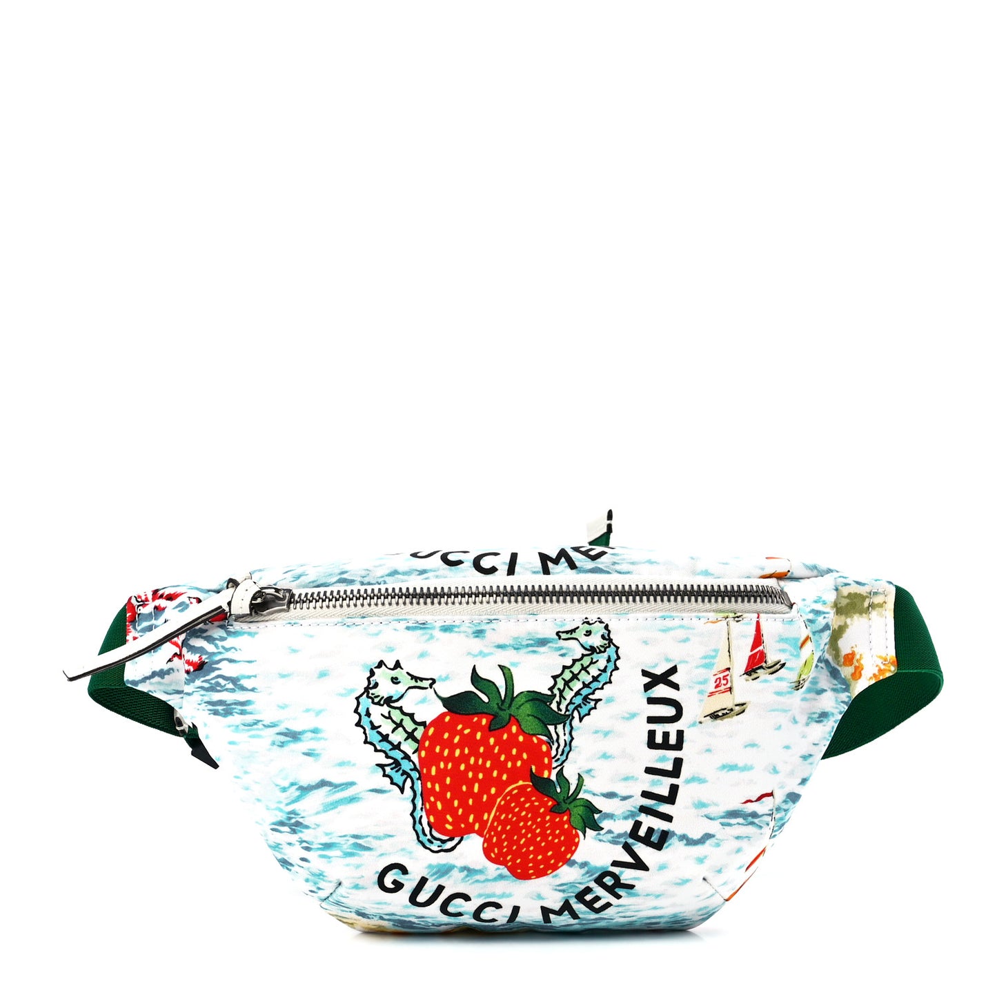 Nylon Merveilleux Strawberry Print Childrens Belt Bag Light Blue Red Dusty White