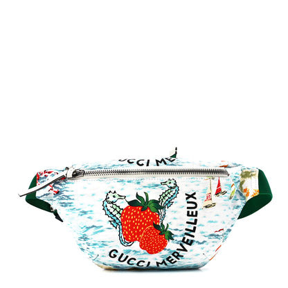 Gucci Nylon Merveilleux Strawberry Print Childrens Belt Bag Light Blue Red Dusty White 1 of 12