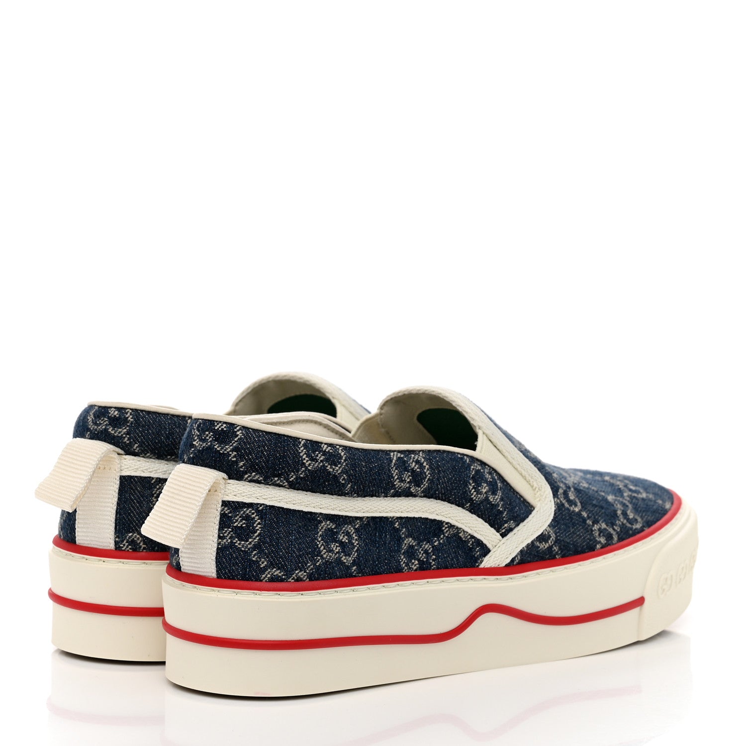 Gucci New Denim GG Monogram Womens 1977 Tennis Slip On 30mm Sneakers 37.5 Blue Tea Mystic White 4 of 7