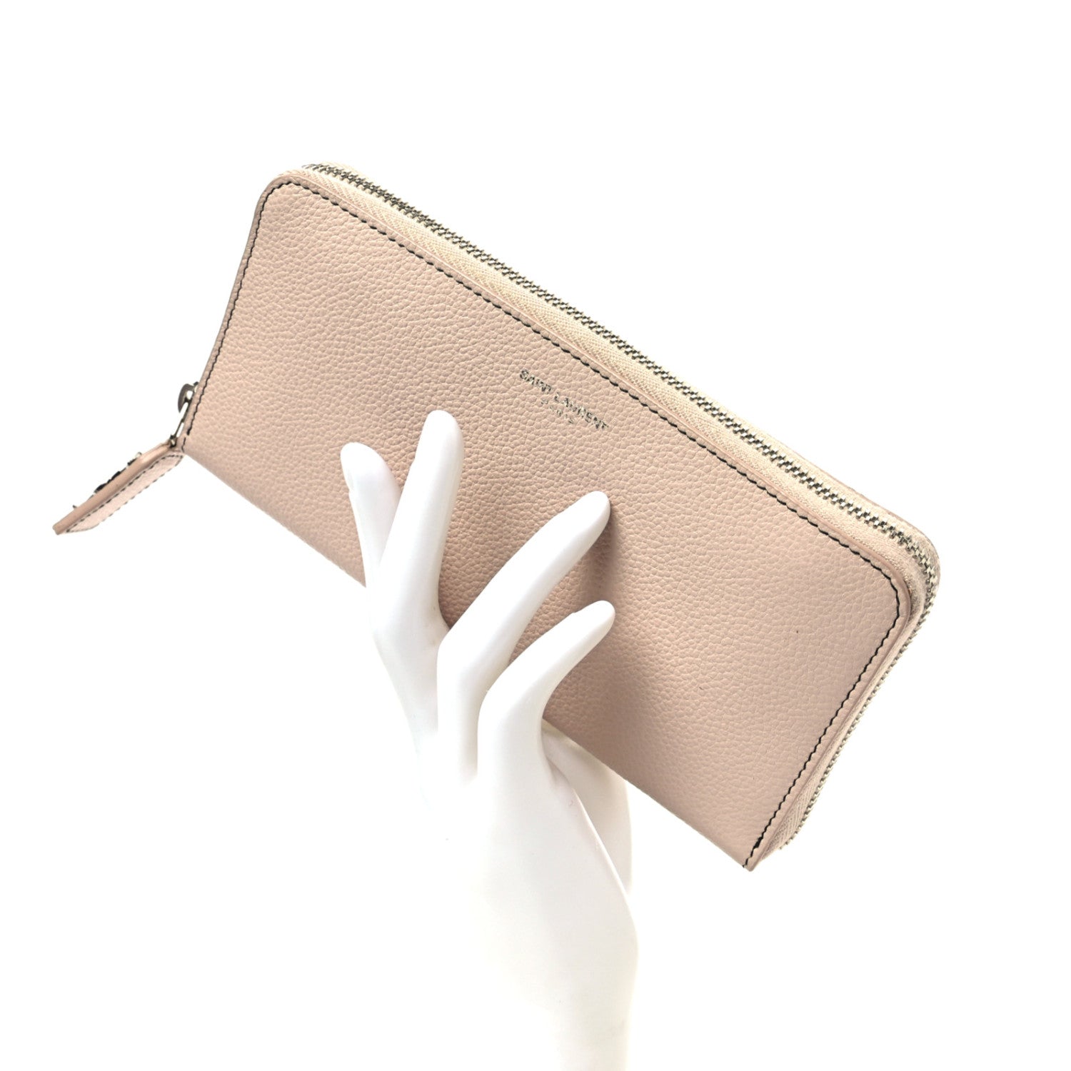 Saint Laurent Grained Calfskin Rive Gauche Zip Around Wallet Pink 2 of 8