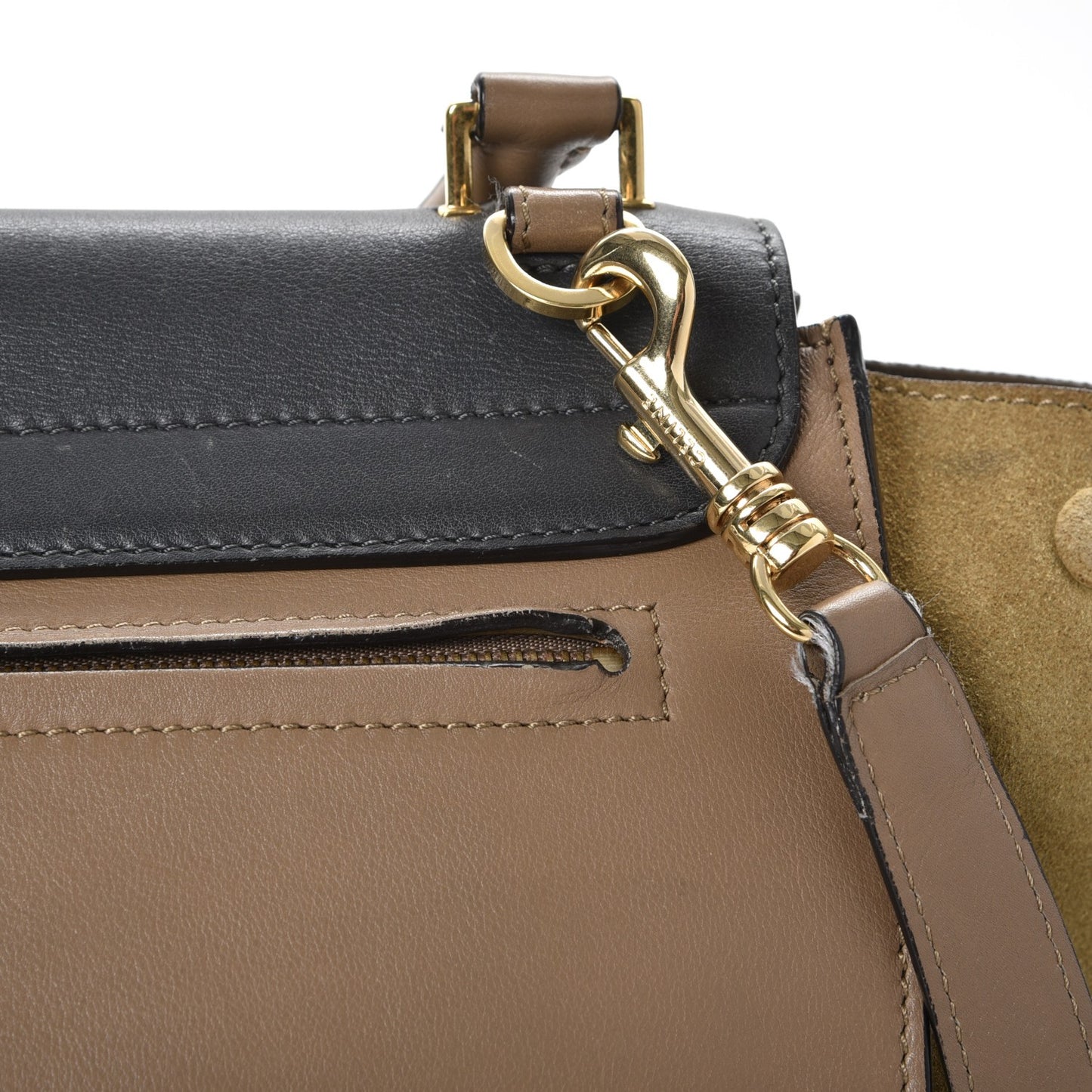 Smooth Calfskin Suede Medium Tri-Color Trapeze Olive
