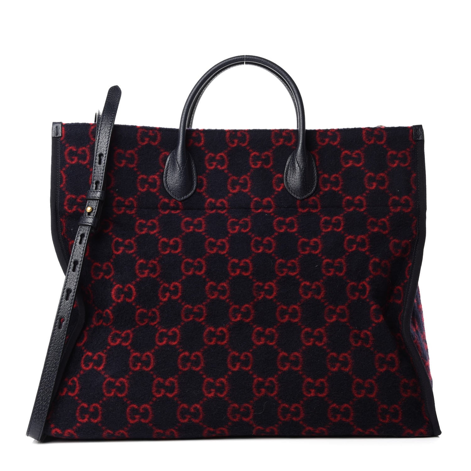 Gucci Covered Wool Textured Dollar Calfskin GG Monogram Large Tote Bag Blue Red 1 of 10