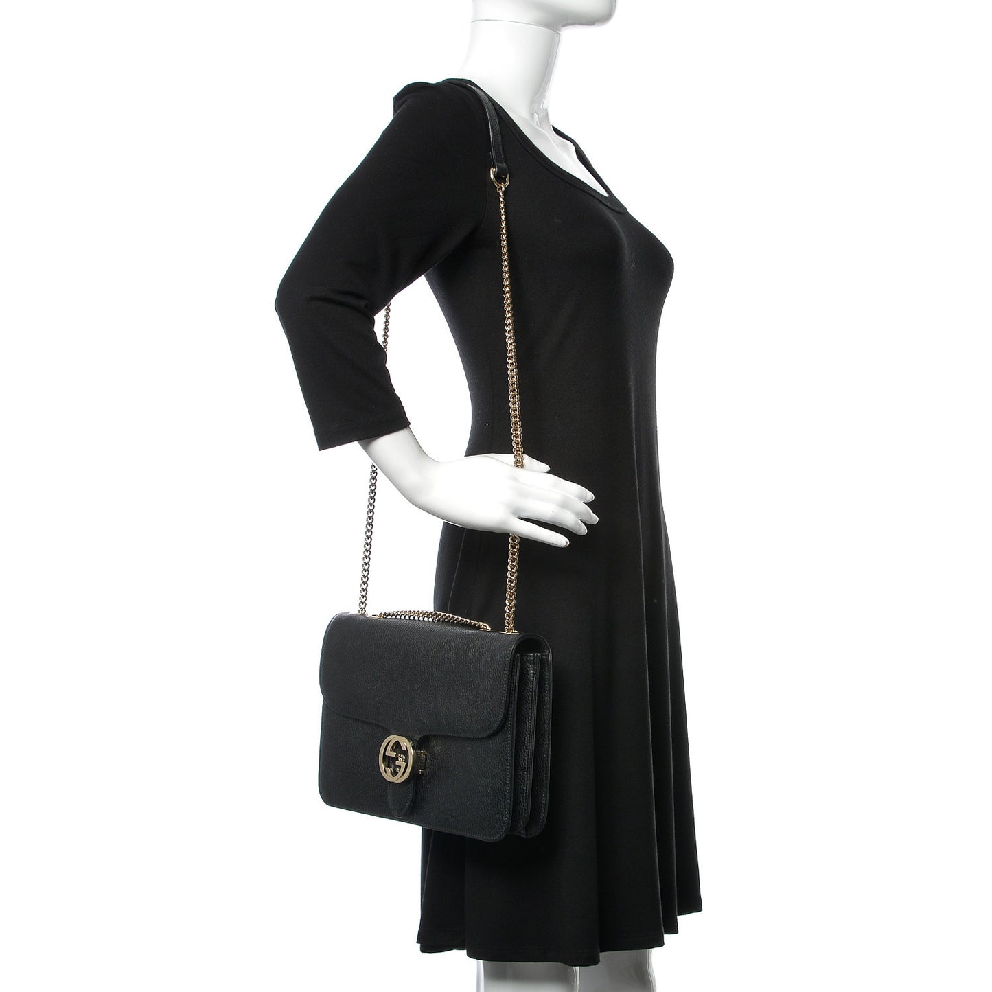 Dollar Calfskin Interlocking G Shoulder Bag Black