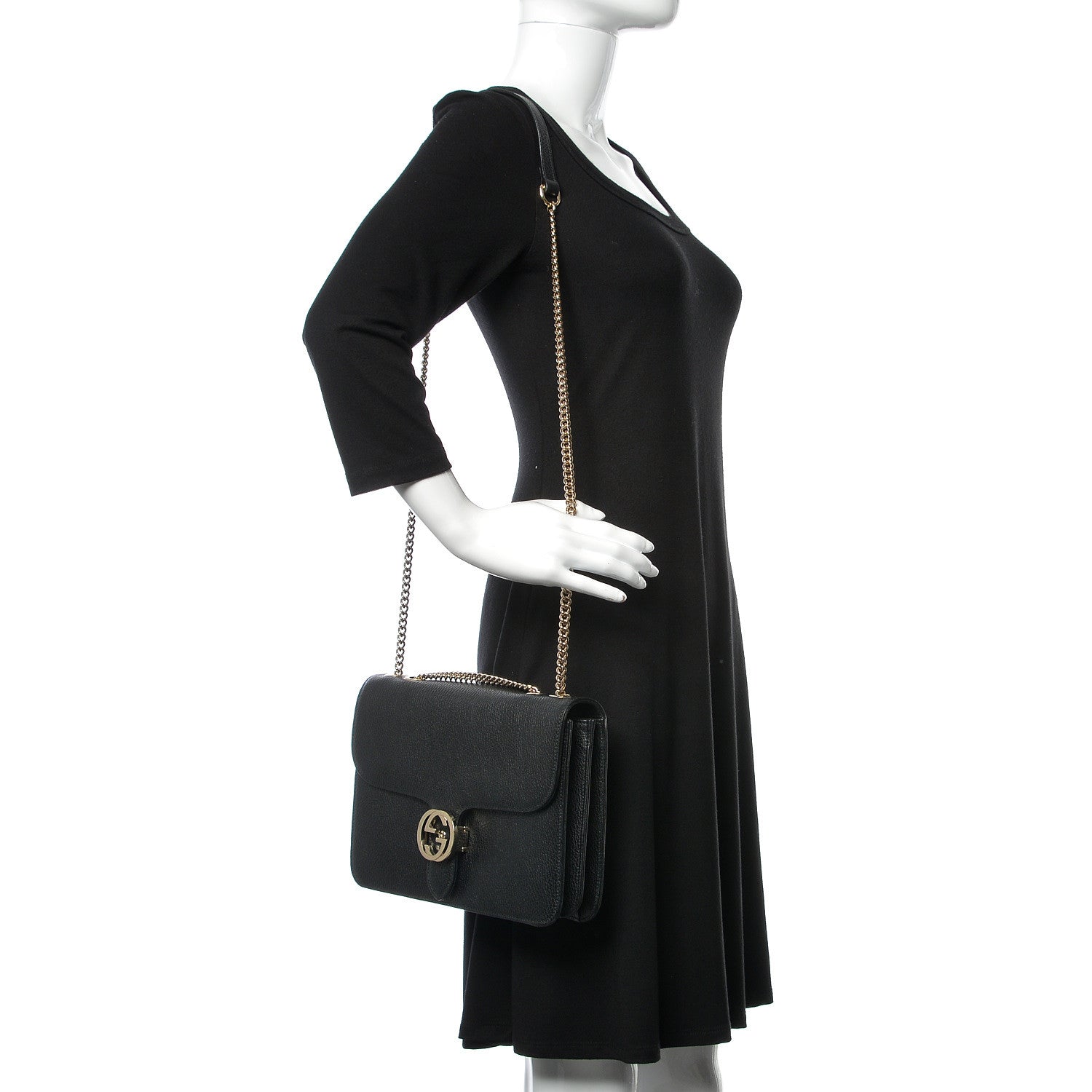 Gucci Dollar Calfskin Interlocking G Shoulder Bag Black 2 of 9