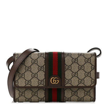 Gucci GG Supreme Monogram Web Ophidia Crossbody Wallet Beige New Acero 1 of 9