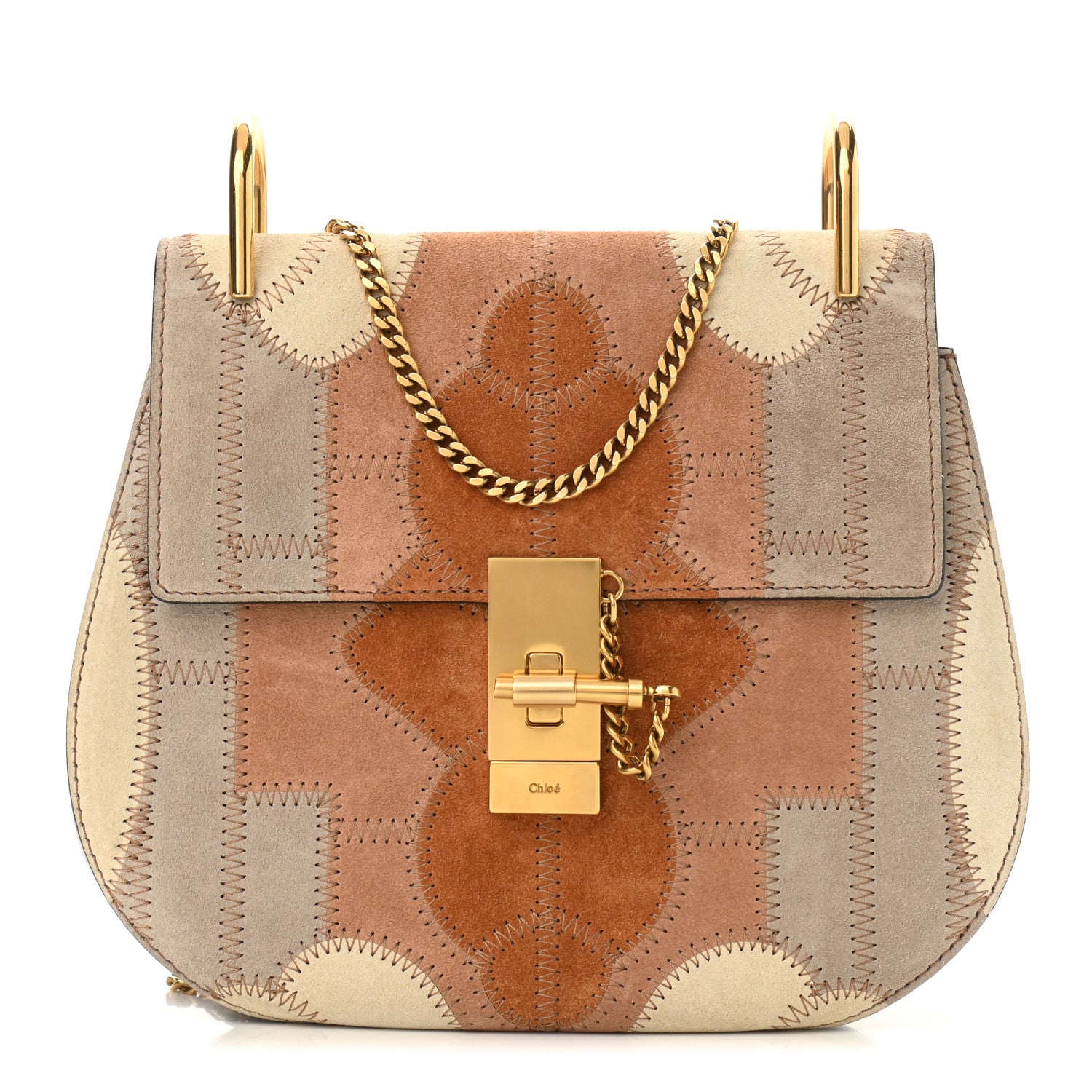 Chloe Suede Calfskin Patchwork Drew Shoulder Bag Motty Grey 1 of 9