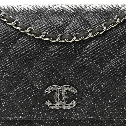 Chanel Glitter Calfskin Quilted Wallet on Chain WOC Black 9 of 12