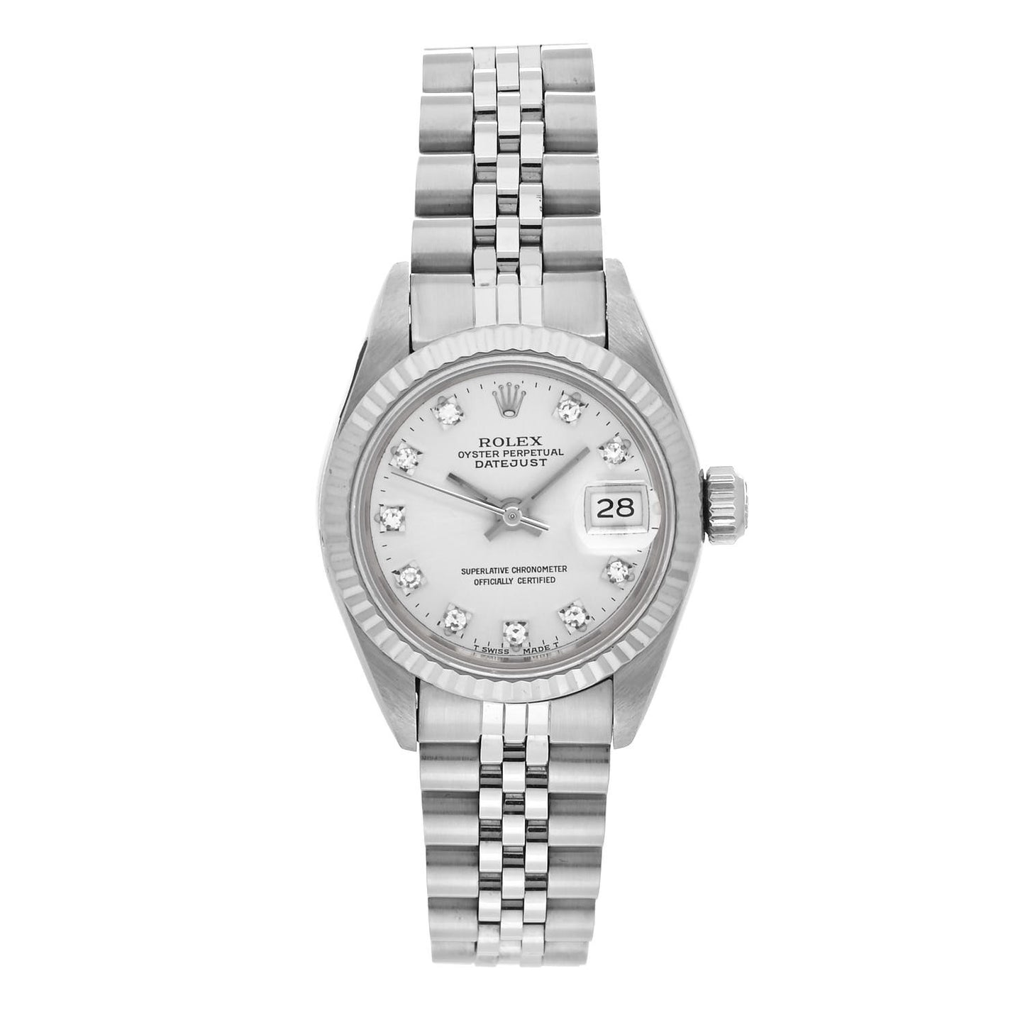 Stainless Steel 18K White Gold Diamond 26mm Oyster Perpetual Datejust Watch Silver 69174