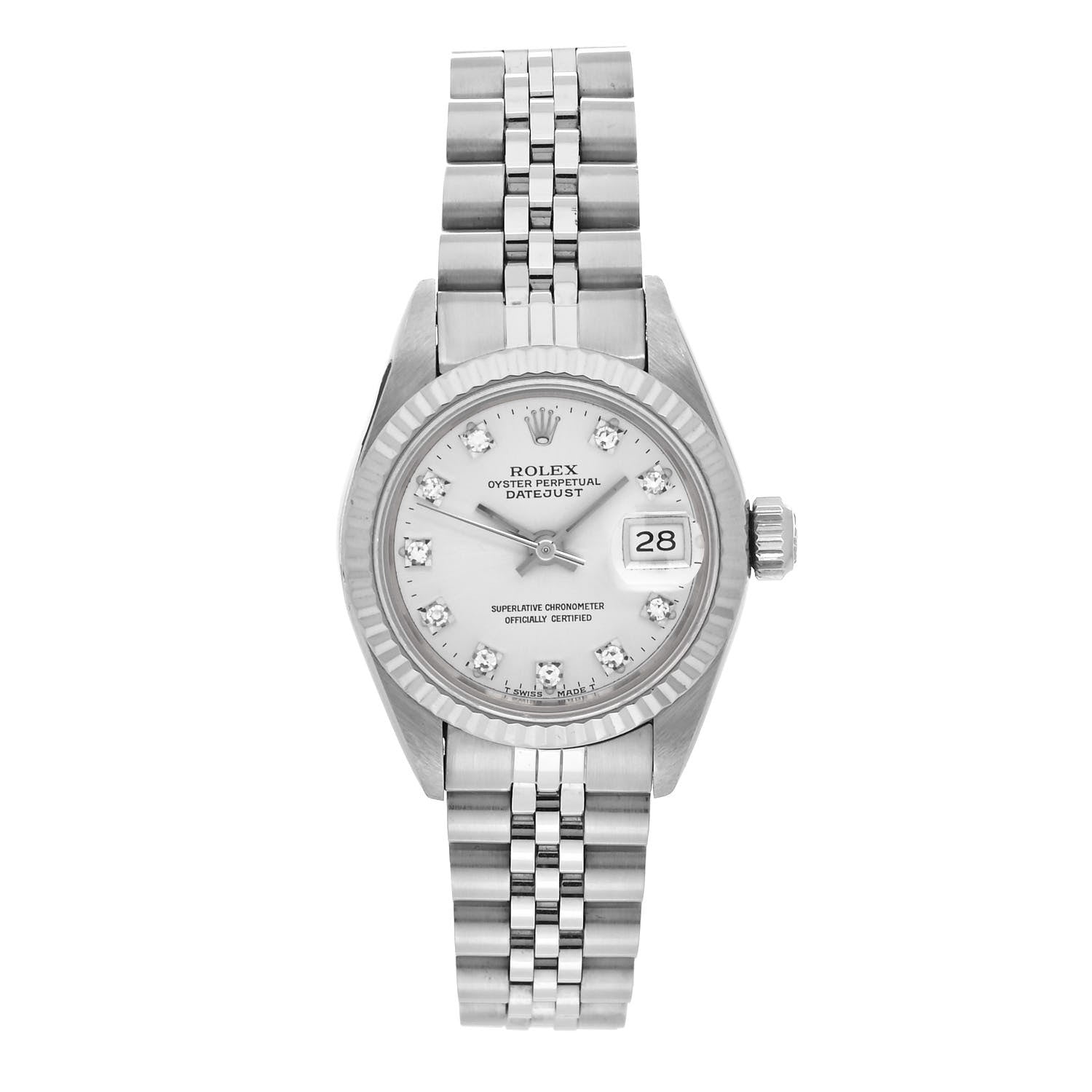 Rolex Stainless Steel 18K White Gold Diamond 26mm Oyster Perpetual Datejust Watch Silver 69174 1 of 4