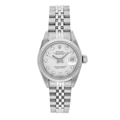 Rolex Stainless Steel 18K White Gold Diamond 26mm Oyster Perpetual Datejust Watch Silver 69174 1 of 4