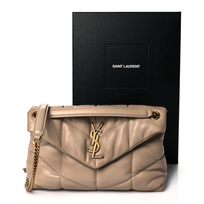 Saint Laurent Lambskin Quilted Small Loulou Puffer Monogram Chain Satchel Dark Beige 10 of 10