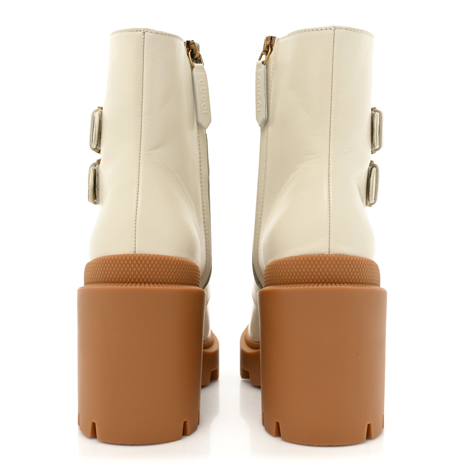 Gucci Kensington Calfskin Nappa GG Supreme Monogram Womens Double Buckle Ankle Boots 36 Mystic White Beige 4 of 10