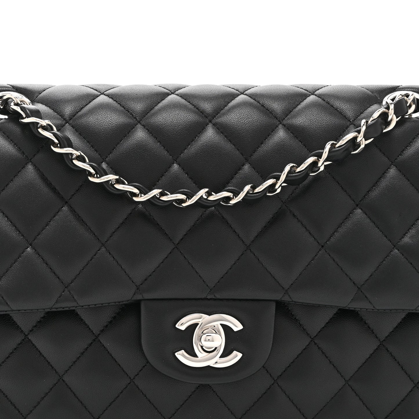 Lambskin Quilted Medium Double Flap Black
