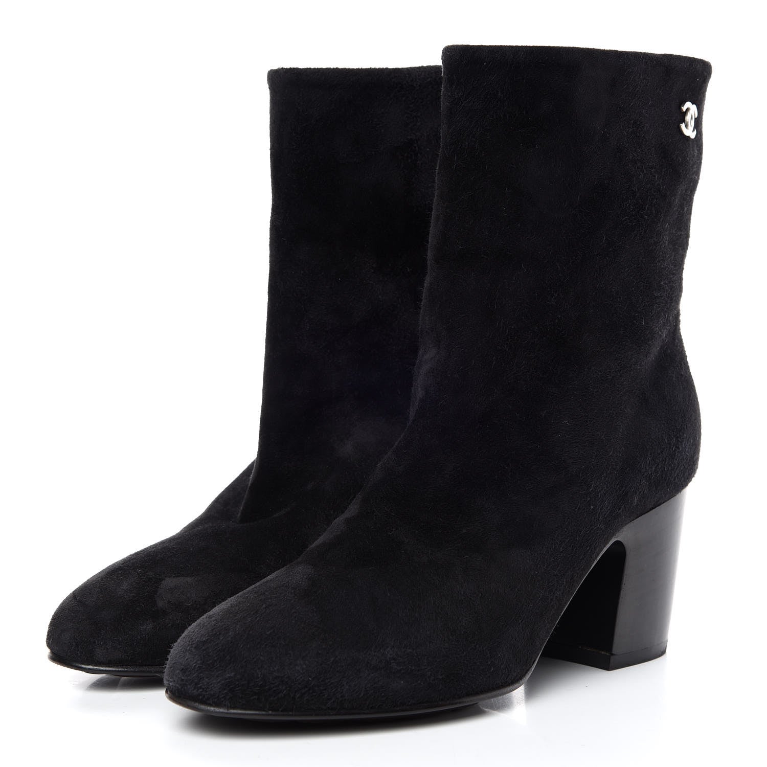 Chanel Suede Calfskin CC Short Boots 35.5 Black 3 of 11