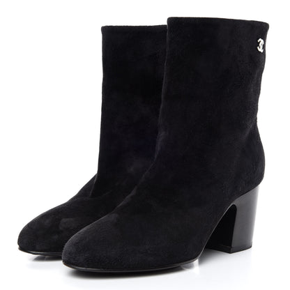 Chanel Suede Calfskin CC Short Boots 35.5 Black 3 of 11