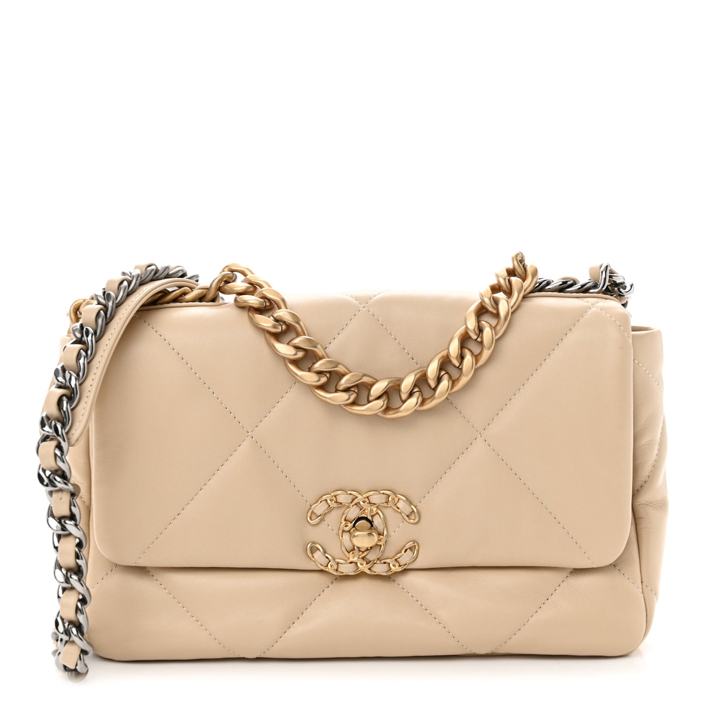 Lambskin Quilted Medium Chanel 19 Flap Light Beige