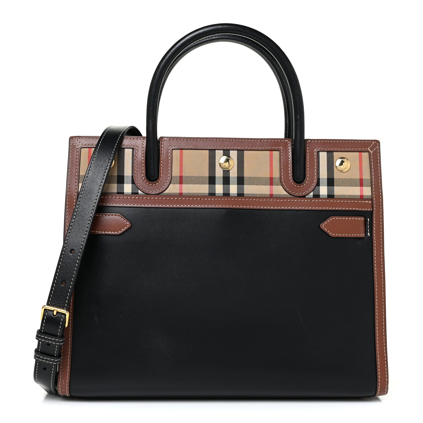 Calfskin Vintage Check Small Two Handle Title Bag Black