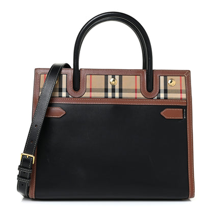 Burberry Calfskin Vintage Check Small Two Handle Title Bag Black 1 of 19