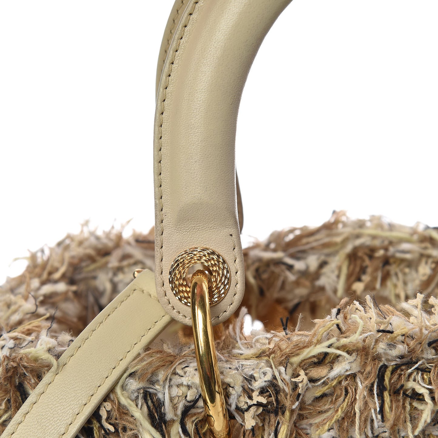 Tweed Crystal Fringe Medium Lady Dior Beige