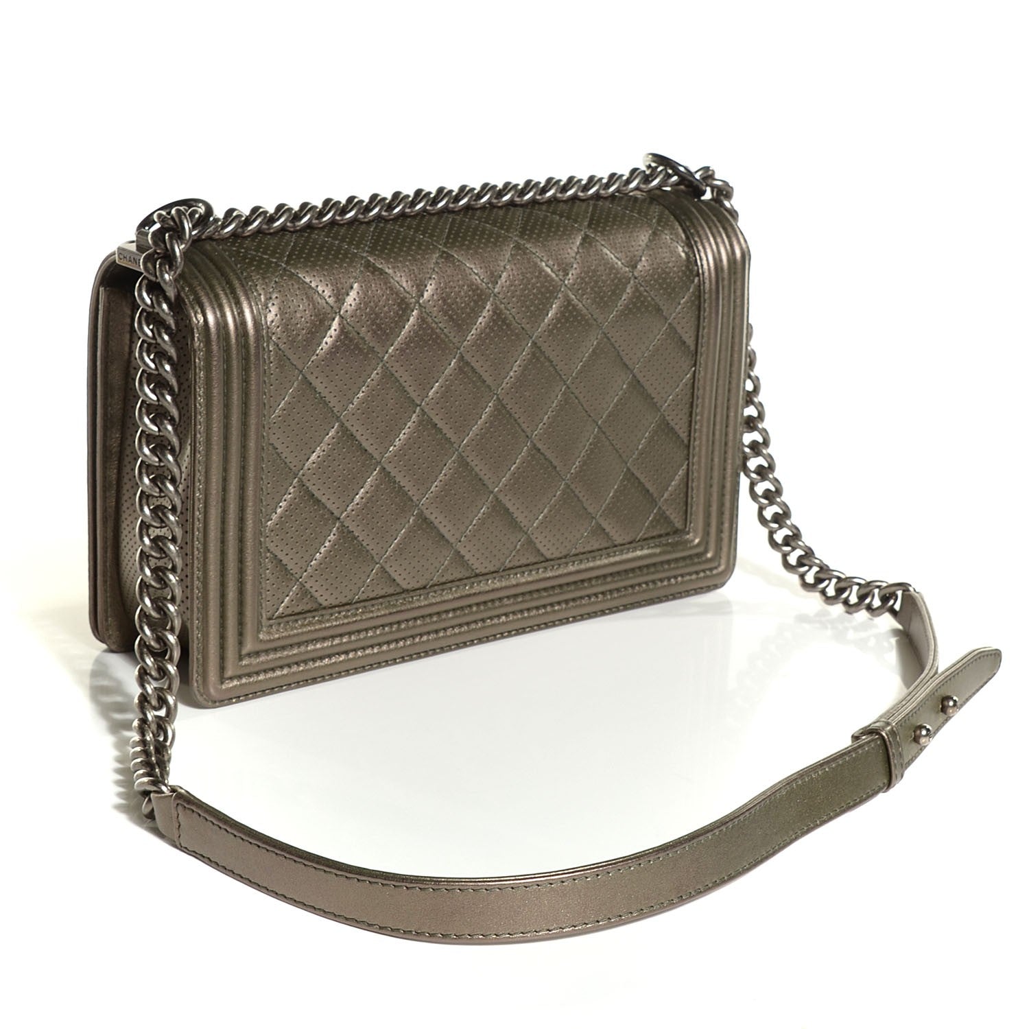 Chanel Metallic Lambskin Perforated New Medium Boy Flap Silver 3 of 9