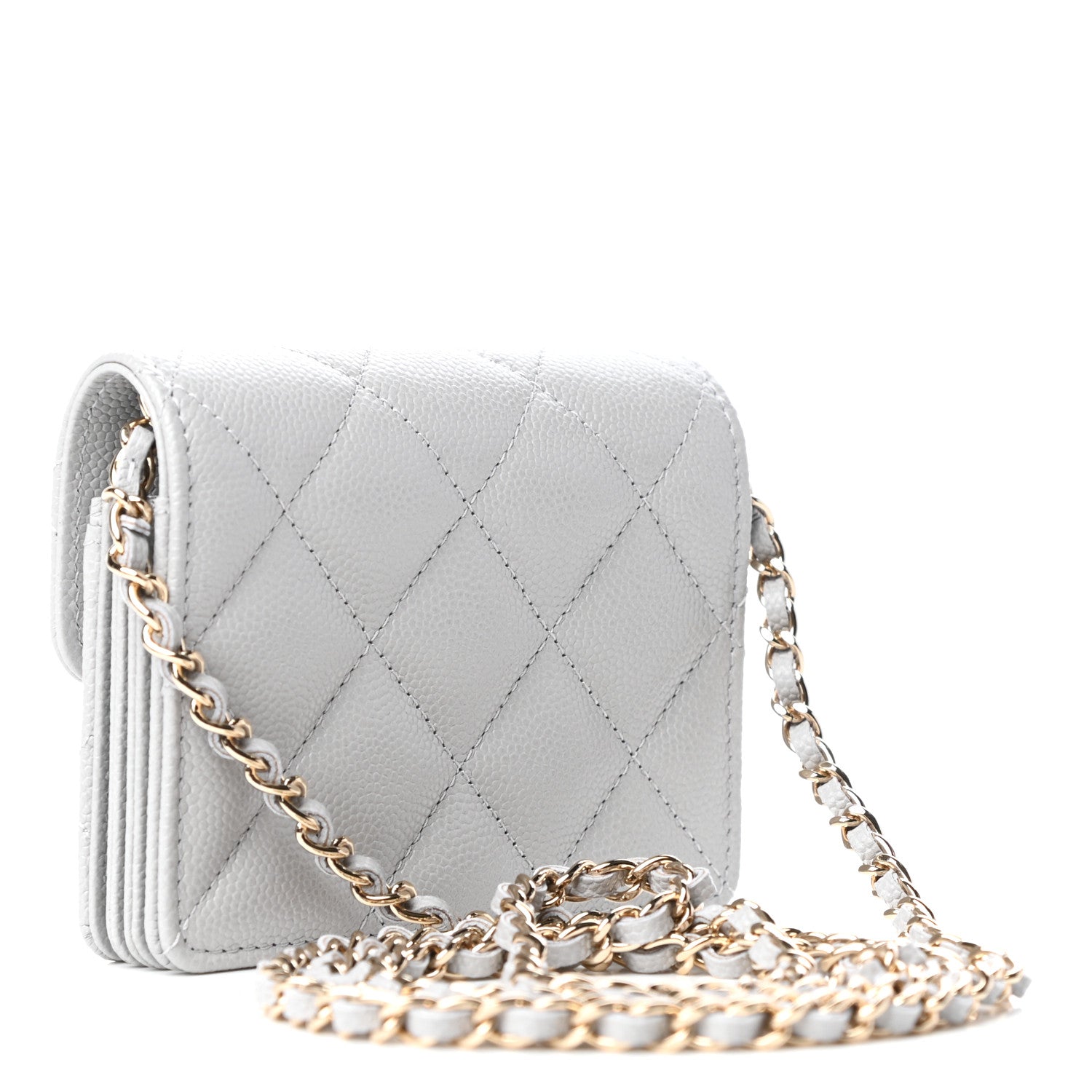 Chanel Caviar Quilted Flap Card Holder On Chain Grey 3 of 10
