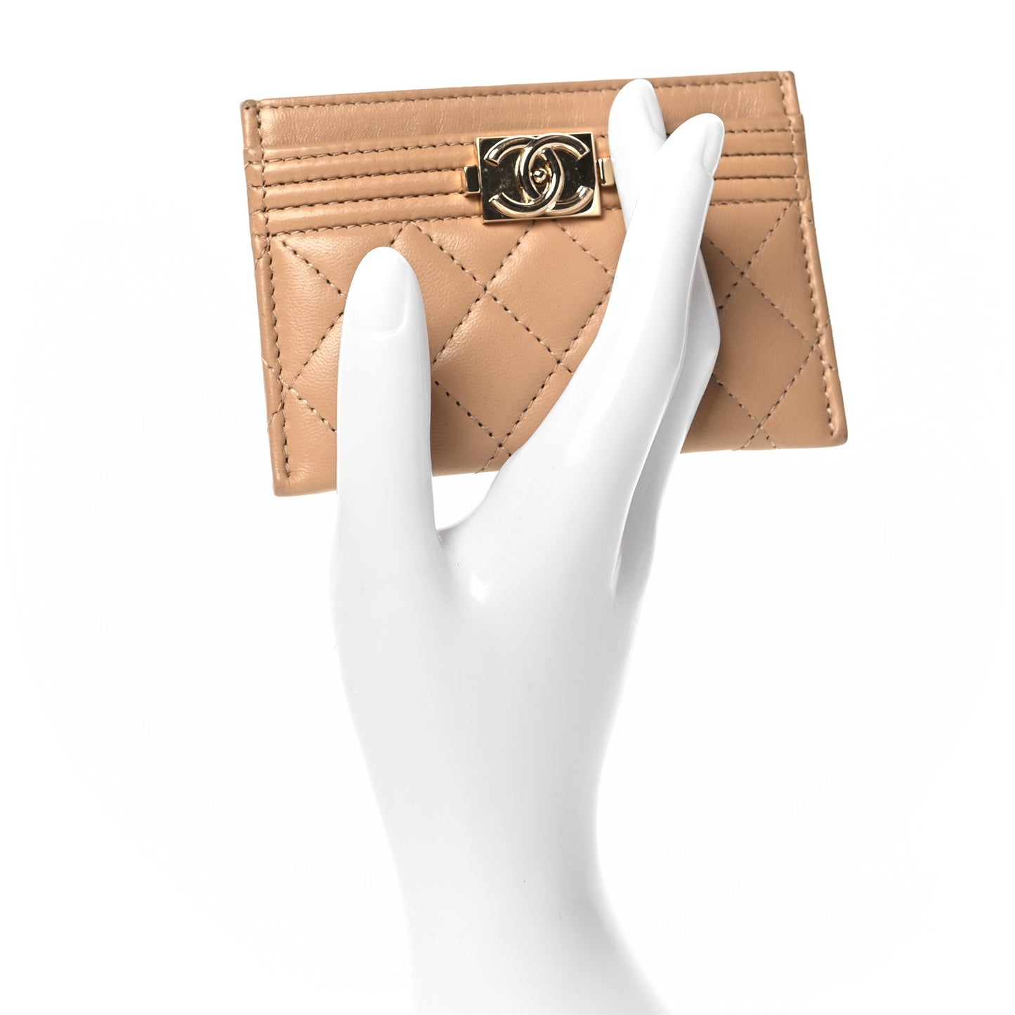 Lambskin Quilted Boy Card Holder Beige