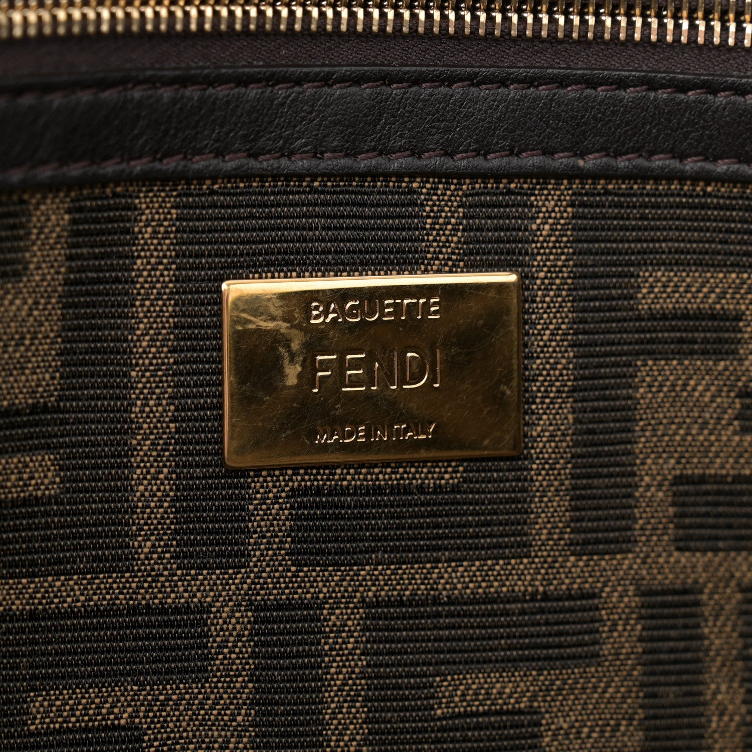 Fendi Fabric Jacquard FF 1974 Large Baguette Tobacco Moro Giallo Fluo 6 of 11