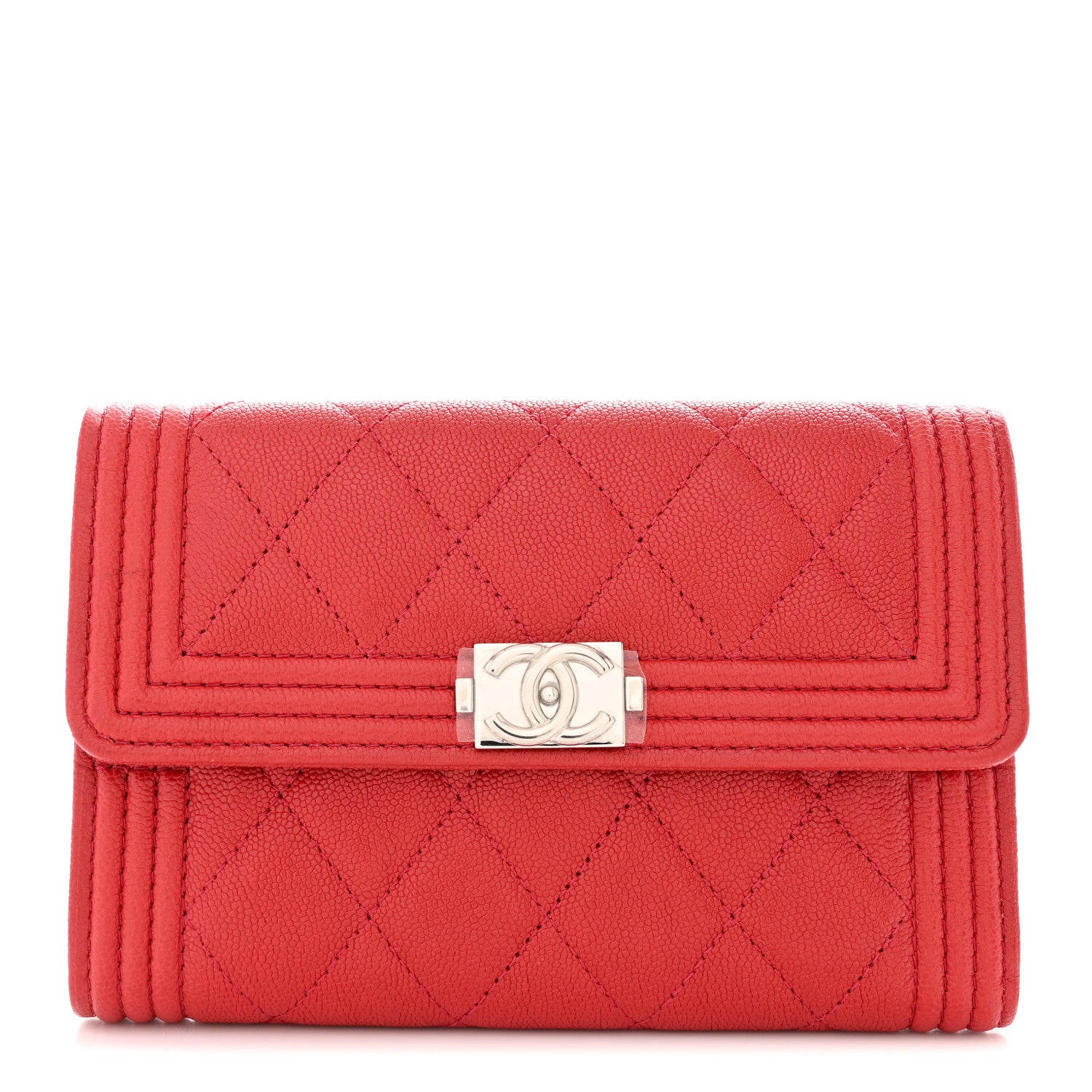 Chanel Caviar Quilted Medium Boy Flap Wallet Red 1 of 8