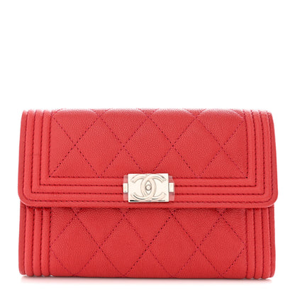 Chanel Caviar Quilted Medium Boy Flap Wallet Red 1 of 8