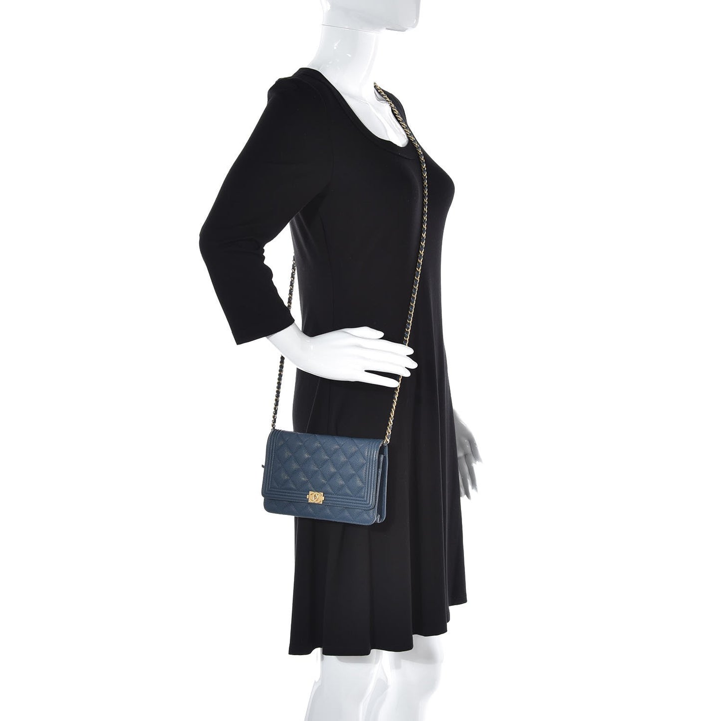 Caviar Quilted Boy Wallet On Chain WOC Dark Blue