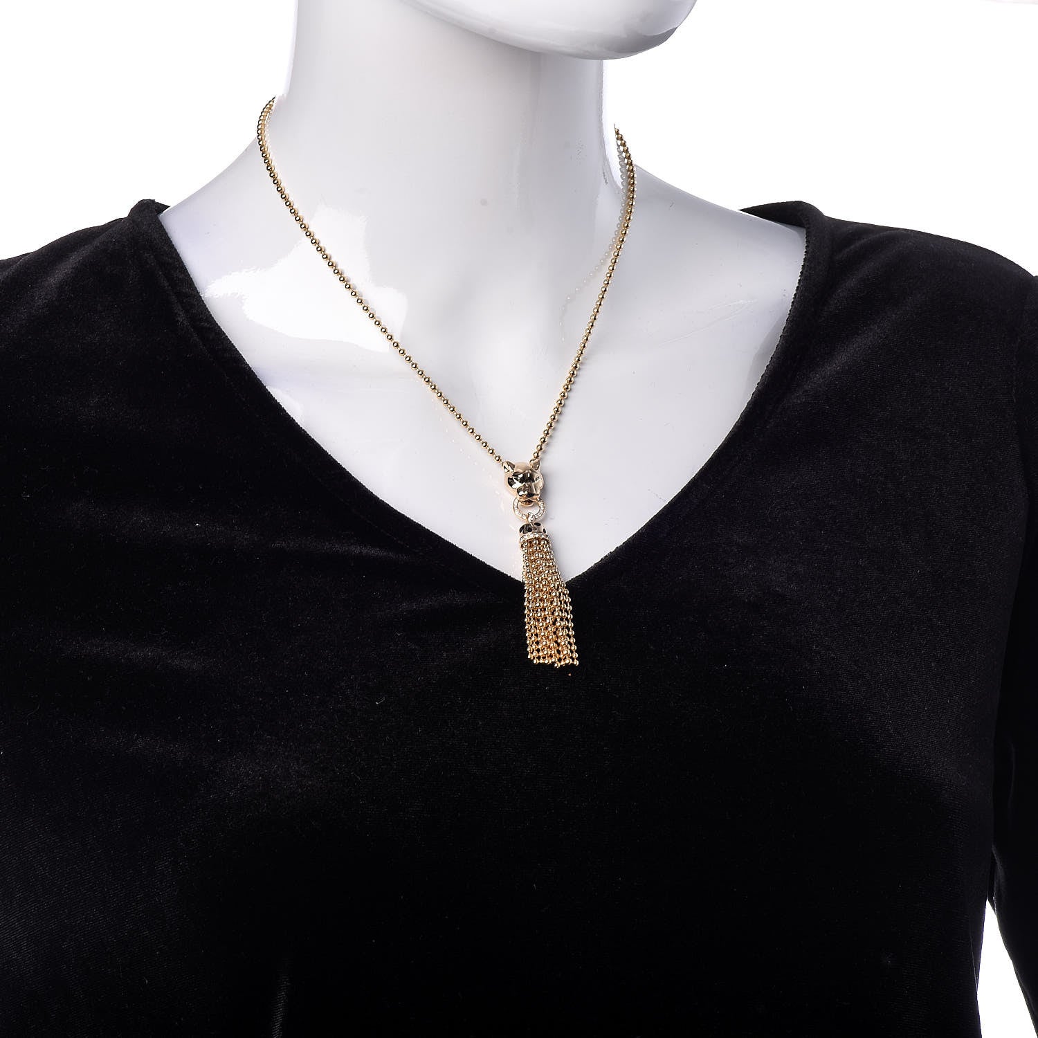 Cartier 18K Yellow Gold Diamond Tsavorite Onyx Black Lacquer Panthère De Necklace 2 of 8
