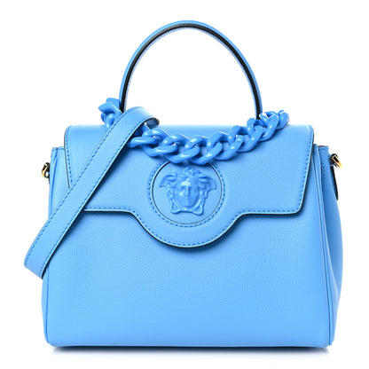 Versace Calfskin Medium La Medusa Top Handle Handbag Blue 1 of 8