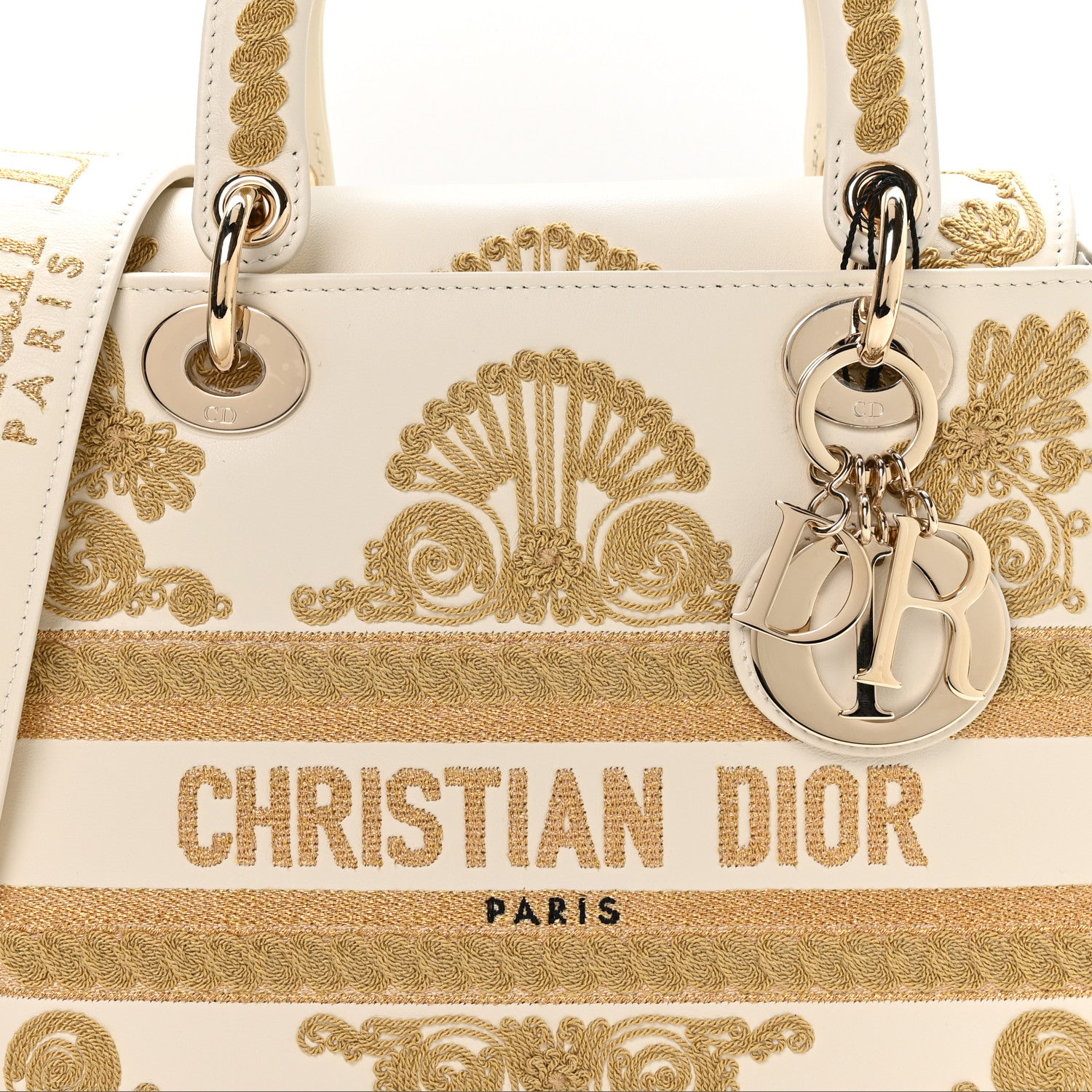 Christian Dior Calfskin Embroidered Medium Lady D-Lite White Gold 8 of 10